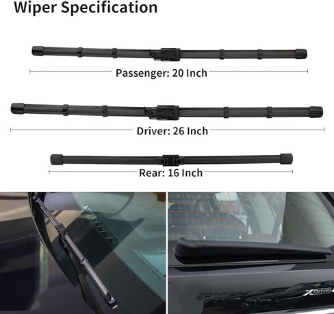 استبدال مساحات الزجاج الأمامي من WINNERS متوافق مع 2019 2020 2021 2022 2023 BMW X7، شفرات ممسحة النافذة لسيارتي، تشمل الجبهة 26 بوصة، 20 بوصة والخلفية 16 بوصة، نمط OE in Kuwait