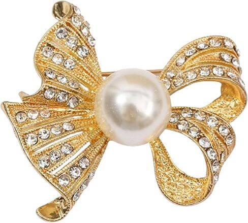 Rhinestone Bow Brooch Pins,Vintage Crystal Ribbon Bow Pearl Lapel Pins Elegant Clothes Hat Bag Brooch Accessories for Women Girls in Saudi Arabia