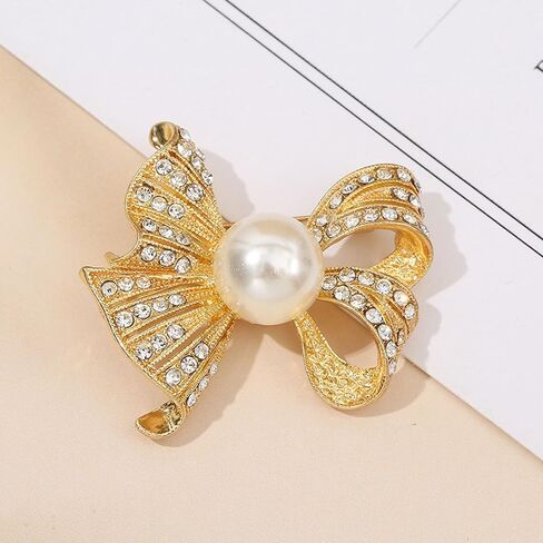 Rhinestone Bow Brooch Pins,Vintage Crystal Ribbon Bow Pearl Lapel Pins Elegant Clothes Hat Bag Brooch Accessories for Women Girls in Saudi Arabia