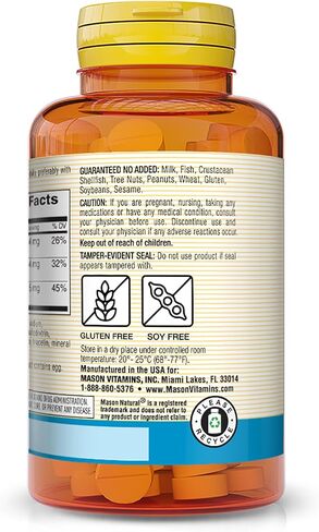 Mason Natural Calcium Magnesium & Zinc - Supports Healthy Bones, Enhances Muscle and Nerve Function, Immune System Booster, 100 Tablets (Pack of 3) in Saudi Arabia