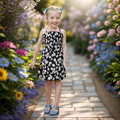 Girls Dresses, Toddler Dress, Little Toddler Girls' Flower Summer Strap Dresses,Backless Cute Floral Sundress for Kids in Kuwait
