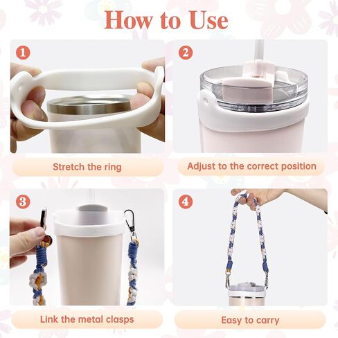 Water Bottle Handle with Lip Balm Holder, Sling Holder Lanyard, Carrier with Strap, Compatible with Stanley Cup in Saudi Arabia