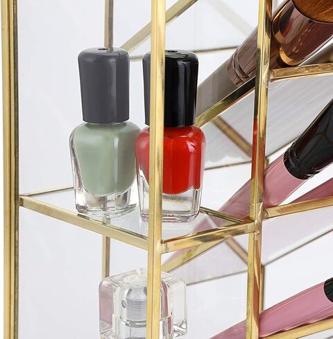 منظم مكتب معدني ذهبي عتيق من Hipiwe - فرش مكياج زجاجية وحامل أحمر الشفاه ومنظم خزانة الملابس وحامل تخزين أقلام الرصاص للوازم المكتبية المنزلية (6 حجرات) in Kuwait