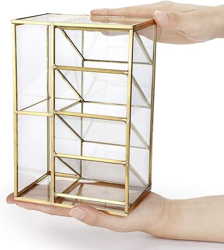منظم مكتب معدني ذهبي عتيق من Hipiwe - فرش مكياج زجاجية وحامل أحمر الشفاه ومنظم خزانة الملابس وحامل تخزين أقلام الرصاص للوازم المكتبية المنزلية (6 حجرات) in Kuwait