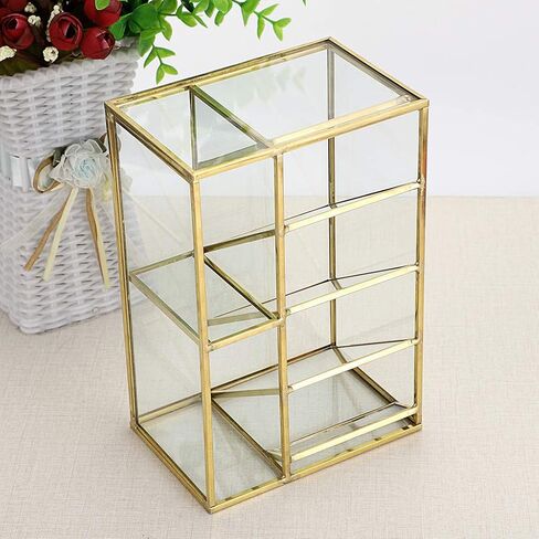 منظم مكتب معدني ذهبي عتيق من Hipiwe - فرش مكياج زجاجية وحامل أحمر الشفاه ومنظم خزانة الملابس وحامل تخزين أقلام الرصاص للوازم المكتبية المنزلية (6 حجرات) in Kuwait