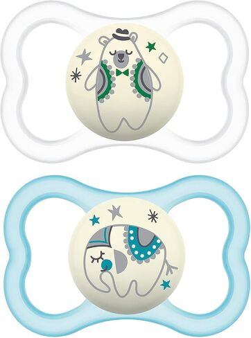 لهاية الأطفال الليلية والنهارية من MAM، للبشرة الحساسة، تتوهج في الظلام، من عمر 6 إلى 16 شهرًا، للفتيات، عدد 3 (عبوة من قطعتين) in Kuwait