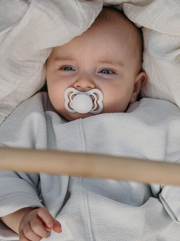 BIBS Supreme Baby Pacifier 2-Pack | Made in Denmark | BPA Free Dummy Soother, Symmetrical Nipple. Natural Rubber Latex, Size 2 (6-18 Months), Cloud / Steel Blue in Saudi Arabia