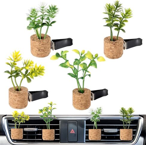 4 Piece Cute Succulents Car Air Freshener Vent Clip Car Plant Vent Decor Car Essential Oil Diffuser Artificial Plant Vent Accessory for Air Vent Freshener Charm Decor in Saudi Arabia