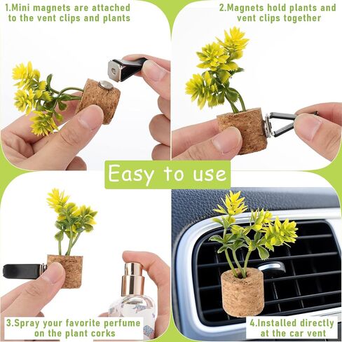 4 Piece Cute Succulents Car Air Freshener Vent Clip Car Plant Vent Decor Car Essential Oil Diffuser Artificial Plant Vent Accessory for Air Vent Freshener Charm Decor in Saudi Arabia