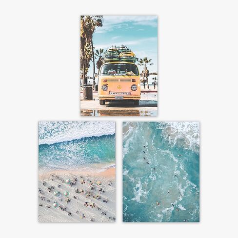 Beach Posters - Set of 6 Coastal Wall Art Beach Prints Decor/Ocean Blue Boardwalk, Beach Chair, Surfing Posters for Summer Seascape Room Decor/Beach Pictures Art/Palm Trees Decor (8x10 Inches) in Kuwait