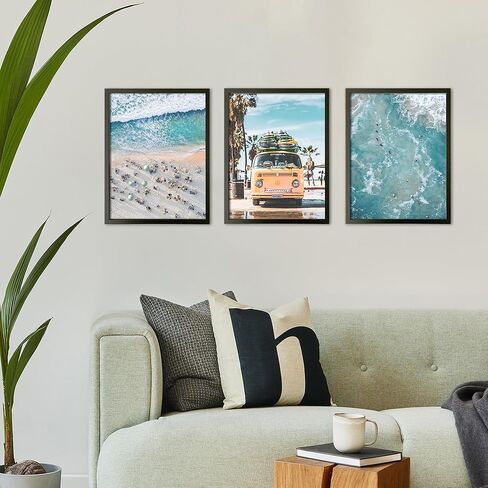 Beach Posters - Set of 6 Coastal Wall Art Beach Prints Decor/Ocean Blue Boardwalk, Beach Chair, Surfing Posters for Summer Seascape Room Decor/Beach Pictures Art/Palm Trees Decor (8x10 Inches) in Kuwait