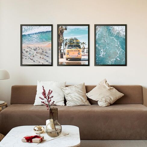 Beach Posters - Set of 6 Coastal Wall Art Beach Prints Decor/Ocean Blue Boardwalk, Beach Chair, Surfing Posters for Summer Seascape Room Decor/Beach Pictures Art/Palm Trees Decor (8x10 Inches) in Kuwait