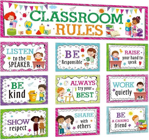 Classroom Rules Bulletin Board Set for Classroom Decorations Classroom Rules Posters Behavior Educational Good Habits Manners Chart for Kindergarten Preschool Primary Middle High School in Saudi Arabia