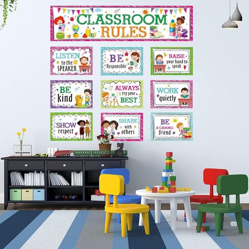 Classroom Rules Bulletin Board Set for Classroom Decorations Classroom Rules Posters Behavior Educational Good Habits Manners Chart for Kindergarten Preschool Primary Middle High School in Saudi Arabia