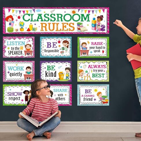 Classroom Rules Bulletin Board Set for Classroom Decorations Classroom Rules Posters Behavior Educational Good Habits Manners Chart for Kindergarten Preschool Primary Middle High School in Saudi Arabia