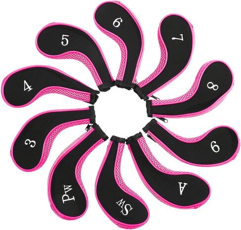 Golf Head Covers Golf Driver Head Cover Neoprene 10Pcs Neoprene Golf Club Iron Head Covers Putter Set Protector Case Golf Sory(Gray) (Pink) in Saudi Arabia