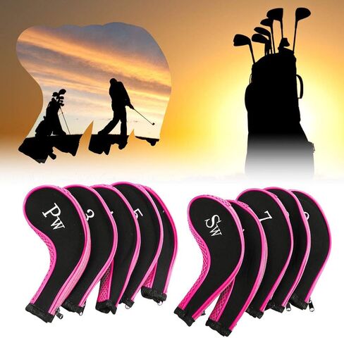Golf Head Covers Golf Driver Head Cover Neoprene 10Pcs Neoprene Golf Club Iron Head Covers Putter Set Protector Case Golf Sory(Gray) (Pink) in Saudi Arabia