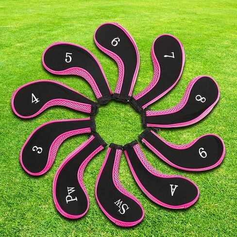 Golf Head Covers Golf Driver Head Cover Neoprene 10Pcs Neoprene Golf Club Iron Head Covers Putter Set Protector Case Golf Sory(Gray) (Pink) in Saudi Arabia