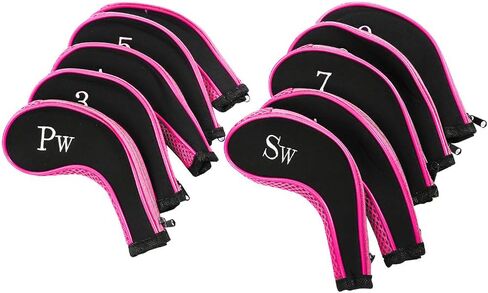 Golf Head Covers Golf Driver Head Cover Neoprene 10Pcs Neoprene Golf Club Iron Head Covers Putter Set Protector Case Golf Sory(Gray) (Pink) in Saudi Arabia