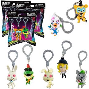 SCS Direct Five Nights at Freddy's Security Breach Mystery Blind Bag Keychain Figures, 3 Pack - Receive 3 of 7 Assorted Collectible 2" Toy Clip-on Key Chain Hanger Accessories - Gift for Kids & Teens