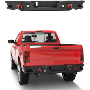 Rear Bumper Fit for 2009-2018 Ram 1500 Black Steel Bumper with Winch Plate & D-rings & LED Light V2.0