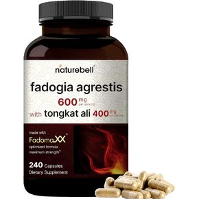 NatureBell Fadogia Agrestis 600mg with Tongkat Ali 400mg, 240* Capsules | 20:1 Fadogia Stem Extract & Indonesia Tongkat-Ali (Longjack) Root Extract – Max Strength Herbal Supplement – Non-GMO