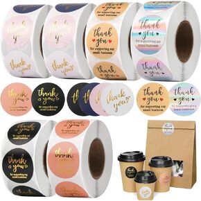 Thank You Stickers Small Business - 6 Rolls 3000 Pieces Thank You for Supporting My Small Business Stickers Labels for Envelopes, Bubble Mailers and Gift Bags Packaging, 1 Inch，500 Pieces Each Roll