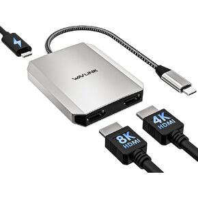 USB C to Dual HDMI Adapter, WAVLINK Dual 4K@60hz HDMI Adapter with 100W Power Delivery for Dell XPS, HP, Lenovo, Thunderbolt 3/4 Laptops, Windows systerm Laptops