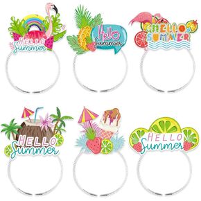 6 PCS Summer Party Headband for Women Man Kids, Hawaiian Accessories Head Boppers Paper Tropical Pineapple Flamingo Headband Summer Beach Party Favor Holiday Photobooth Props and Decoration Supplies