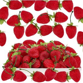 30 PCS Artificial Red Strawberry Fake Plastic Strawberries Fruits Christmas Decoration