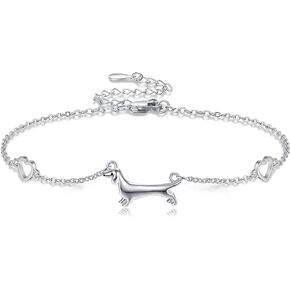 Dachshund Anklet Bracelets for Women Sterling Silver Dog Link Anklets Mothers Day Jewelry Gifts for Mom Girls Dog Lovers