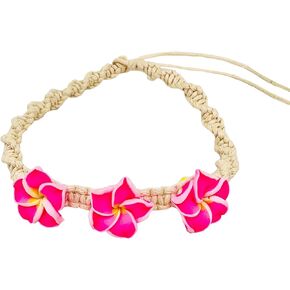 Hawaiian Twist Braid Three Pink Plumeria Flower Bracelet/Anklet