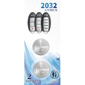 2Pack CR2032 Remote Key Fob Battery Replacement for Infiniti (2007-2020) EX35 FX35 FX37 FX50 G25 G35 G37 JX35 Q40 Q50 Q60 Coupe QX50 QX60 QX70