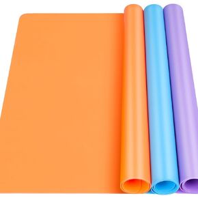 LEOBRO Silicone Mat for Resin Molds, 3 PCS Silicone Mats for Epoxy Resin, UV Resin, Play Dough Mat, Nonstick Silicone Sheets for DIY Crafts, Resin Silicone Molds, Orange & Purple & Blue,15.7"x 11.7"