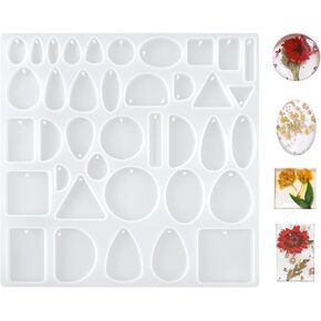 Resin Jewelry Molds, Silicone Molds for Epoxy Resin, Resin Earring Molds Casting Tray with Hole DIY Resin Casting for Pendant, Earring, Bookmark, Necklace, Keychains, Jewelry Making