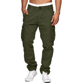 TOLOER Men's Cotton Cargo Pants Outdoor Sport Pants Multi-Pocket Casual Loose Fit