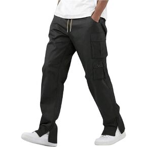 GORGLITTER Men's Cargo Pants Y2K Split Hem Hip Hop Drawstring Long Trouser Street Pants