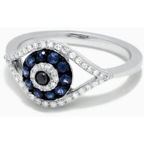 925 Sterling Silver Crystal Clear & Blue CZ's Evil Eye Rings Cubic Zirconia Sapphire Ring Female Ring with an Eye Jewelry Gifts Womens Band Rings US Size 6-10