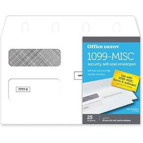 Office Depot Brand 1099-MISC Double-Window 25 Recipient Security Self-Seal Envelopes, 5 5/8" x 9", White, Pack of 25 Envelopes