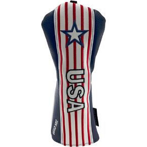 Golf Club USA Driver, Fairway Wood and Hybrid Head Cover Stars and Stripes Flag PU Leather Headcover