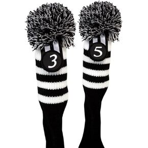 Head Covers 3 5 Black and White Knit Retro Old School Vintage Stripe Pom Pom Throwback Classic