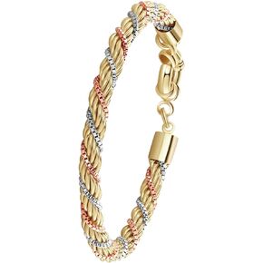 Gold Bracelet for Women Girls Gifts - Silver Rose Gold Bracelet Tri Color - 7 inches Twisted Wrap Chain Cooper Bracelet for Women Teen Girls Friendship