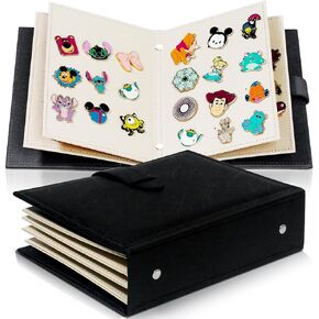Portable Enamel Pin Album, CollectHall Pin Trading Book, to Display and Trade Your Disney Pins, 42 Pins Capacity, PU Leather Pin Holder, Fit Rubber Pin Back, Black