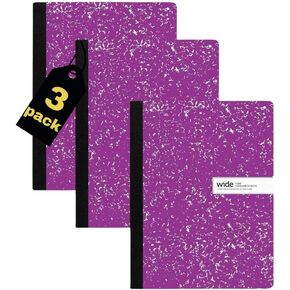 1InTheOffice Composition Notebooks Wide Ruled, Purple Composition Notebook, (100 Sheets), 7 1/2" x 9 3/4", 3 Pack