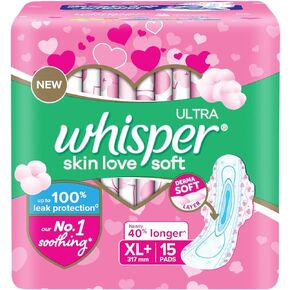 Whisper Ultra Soft Sanitary Pads for Women, XL+ 15 Napkins