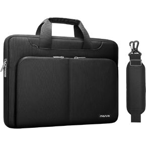 MOSISO 360 Protective Laptop Shoulder Bag Compatible with MacBook Air 15 M2 A2941 2023/Pro 16 2023-2019 A2780 A2485 A2141, 15-15.6 inch Notebook with 2 Same Front Organizer Pockets & Belt, Black