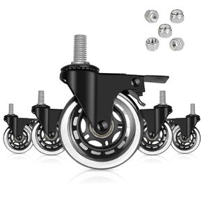 Hirate Brake Caster with 3/8"-16UNC Threaded Stem, 3" Heavy Duty Lockable Bearing Caster with Lock Nuts for Office Chairs Home Furniture, Set of 5