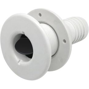 Thru Hull Scupper Flapper Valve, 1-1/8 Inch Thru Hull Fittings, Straight White Finish, Fits 1-1/8 Inch ID Hose, Fits Hulls Up to 1-3/8 Inch Thick, Through Hull Fittings for Boats