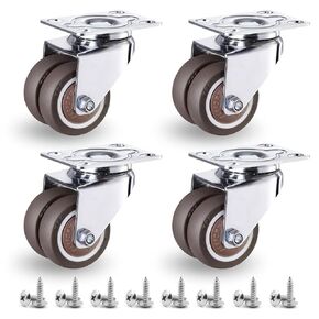 2" Swivel Casters Wheels,Total Load 880Lbs with 2 Brakes Heavy Duty Double Row TPE Rubber Castors Wheels, Set of 4 for Moving Silent Furniture/Table/Trolley/Workbench Pallet Swivel Wheels