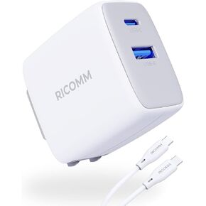 USB-C Charger 65W, RICOMM GaN PPS Fast Charger Adapter Kit (Soft Silicone Cable Included) Travel Wall Charger Foldable Plug for MacBook, iPhone Pro Max, iPad, AirPods, Samsung Galaxy S22/S20/S10